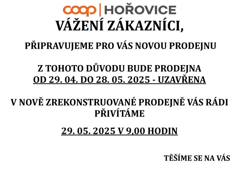 Uzavření prodejny Coop Hýskov 